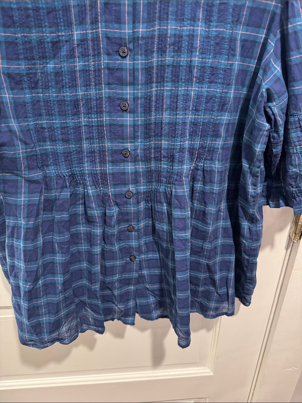 Trovata Blue Plaid Ruffle-Collar Button Front Blouse - Picture 4 of 9